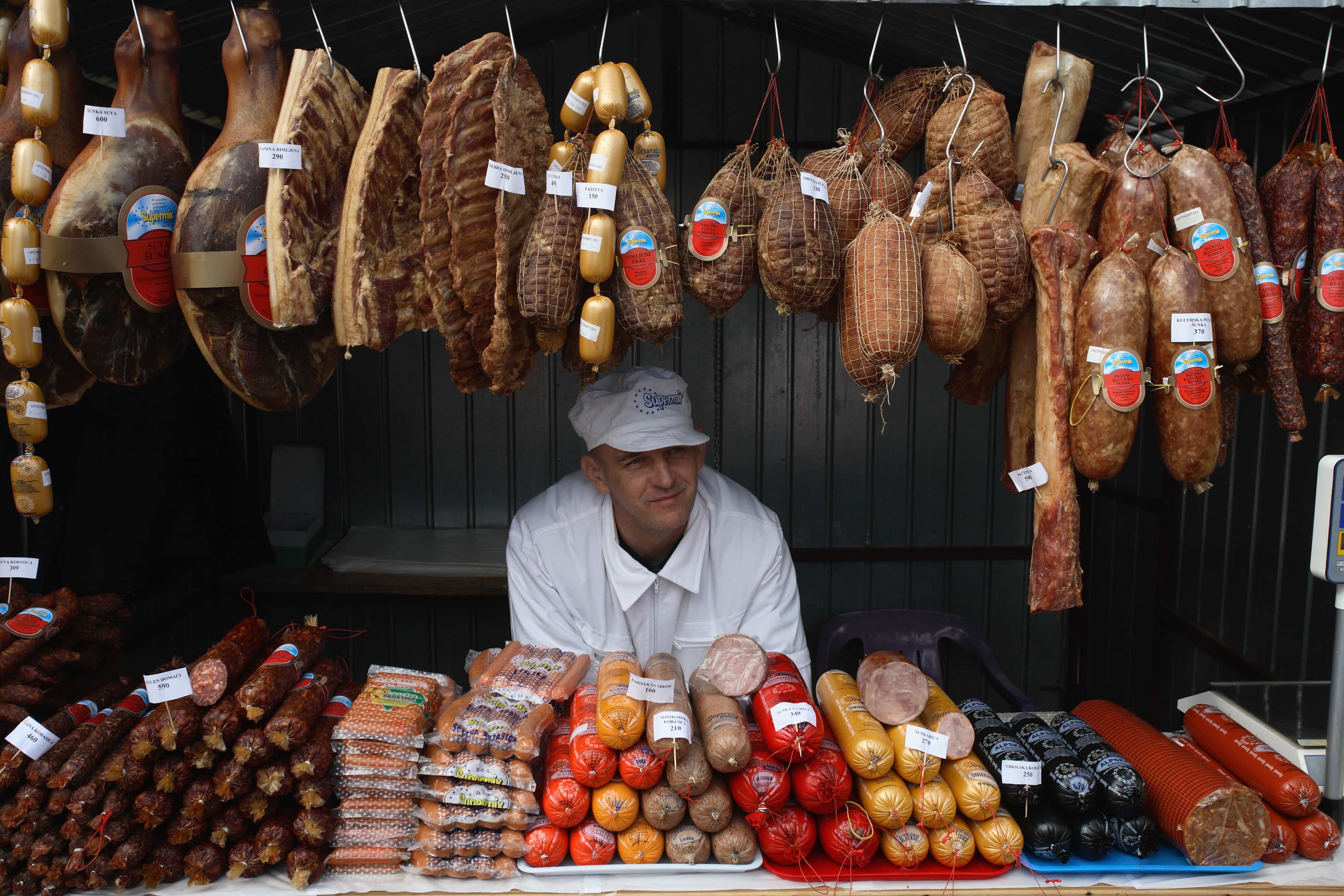 Vendor selling sausages in Turija in Belgrade, Serbia