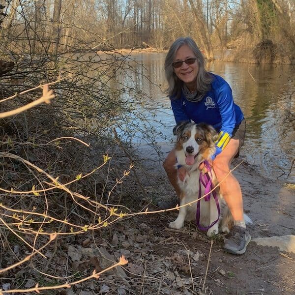 Annie Tobey with her dog, Newt, at Reedy Creek in Richmond, Virginia