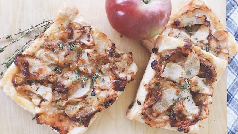 Fall Harvest apple recipes - image of apple and flatbread