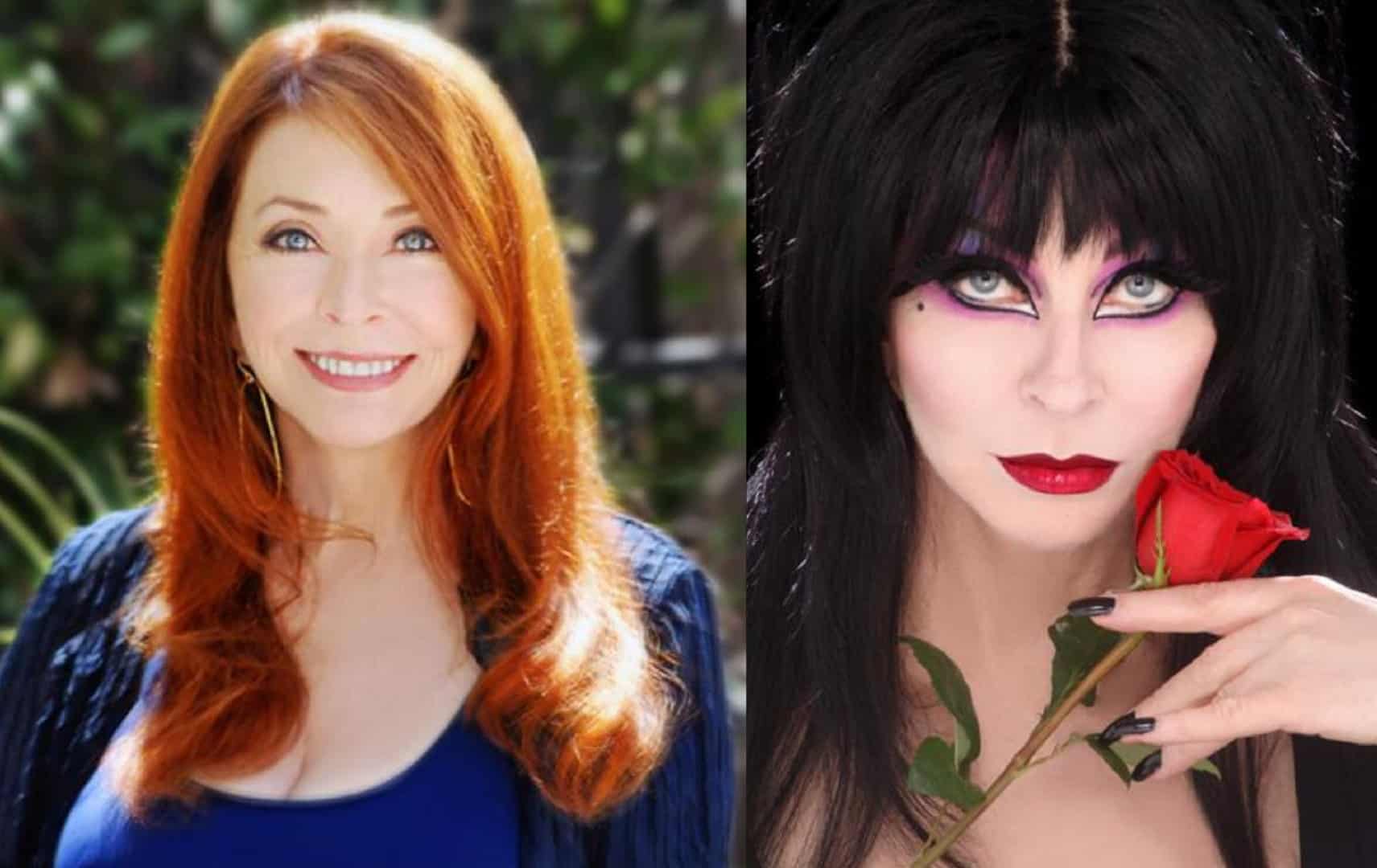 2. Cassandra Peterson without and with Elvira makeup - credit elvira.com we...