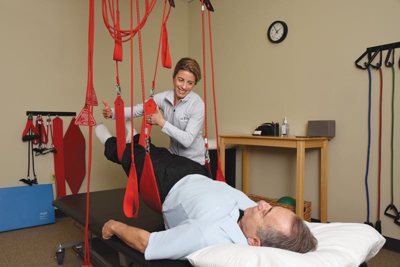 A patient using the Redcord system at Re-Kinect | Photograph courtesy of Re-Kinect Medical Exercise Specialists