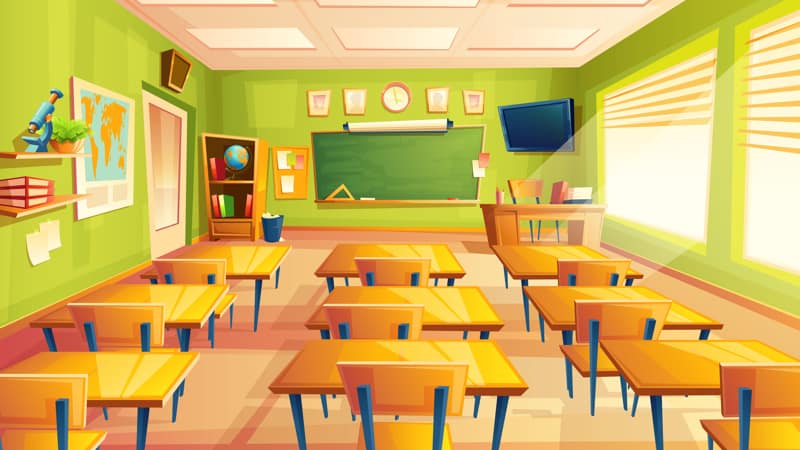 Vector cartoon empty school, college classroom