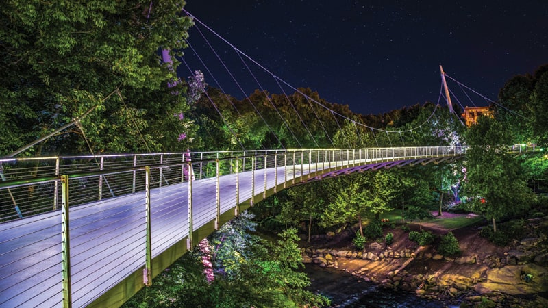 Illuminated Liberty Bridge in Downtown Greenville South Carolina