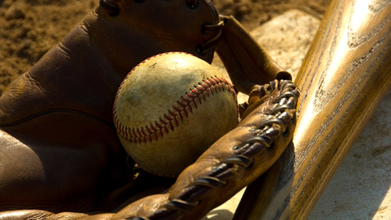 Vintage baseball on base