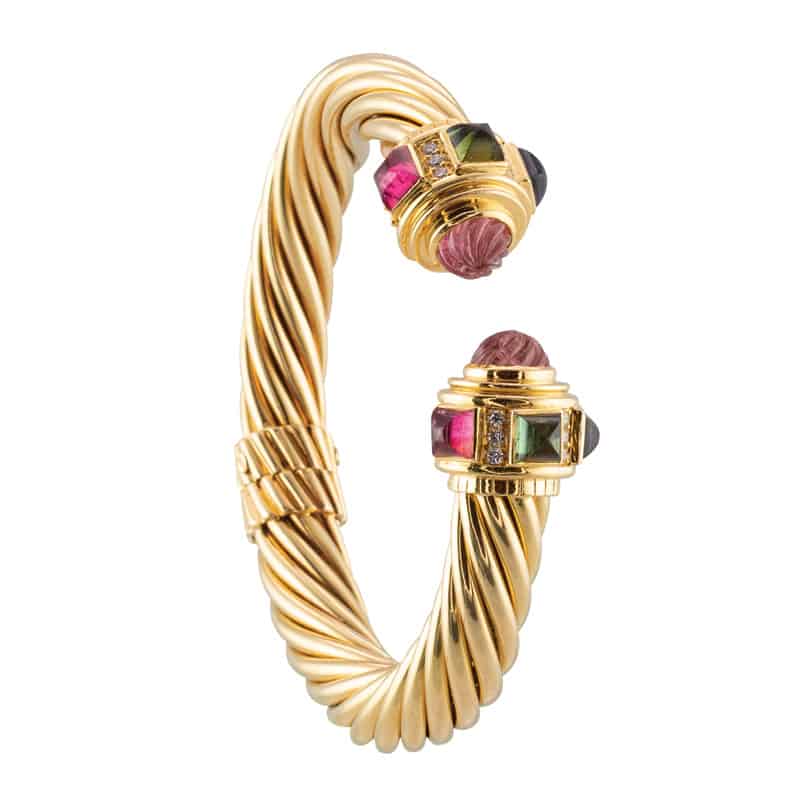 Estate 18 karat yellow gold hinged cuff bracelet | Photograph courtesy of Carreras Jewelers