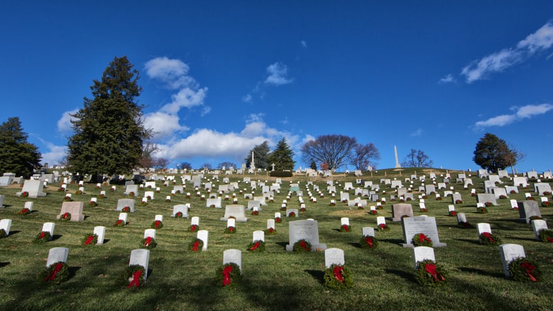 Wreaths on soldier graves through the Wreaths Across America program