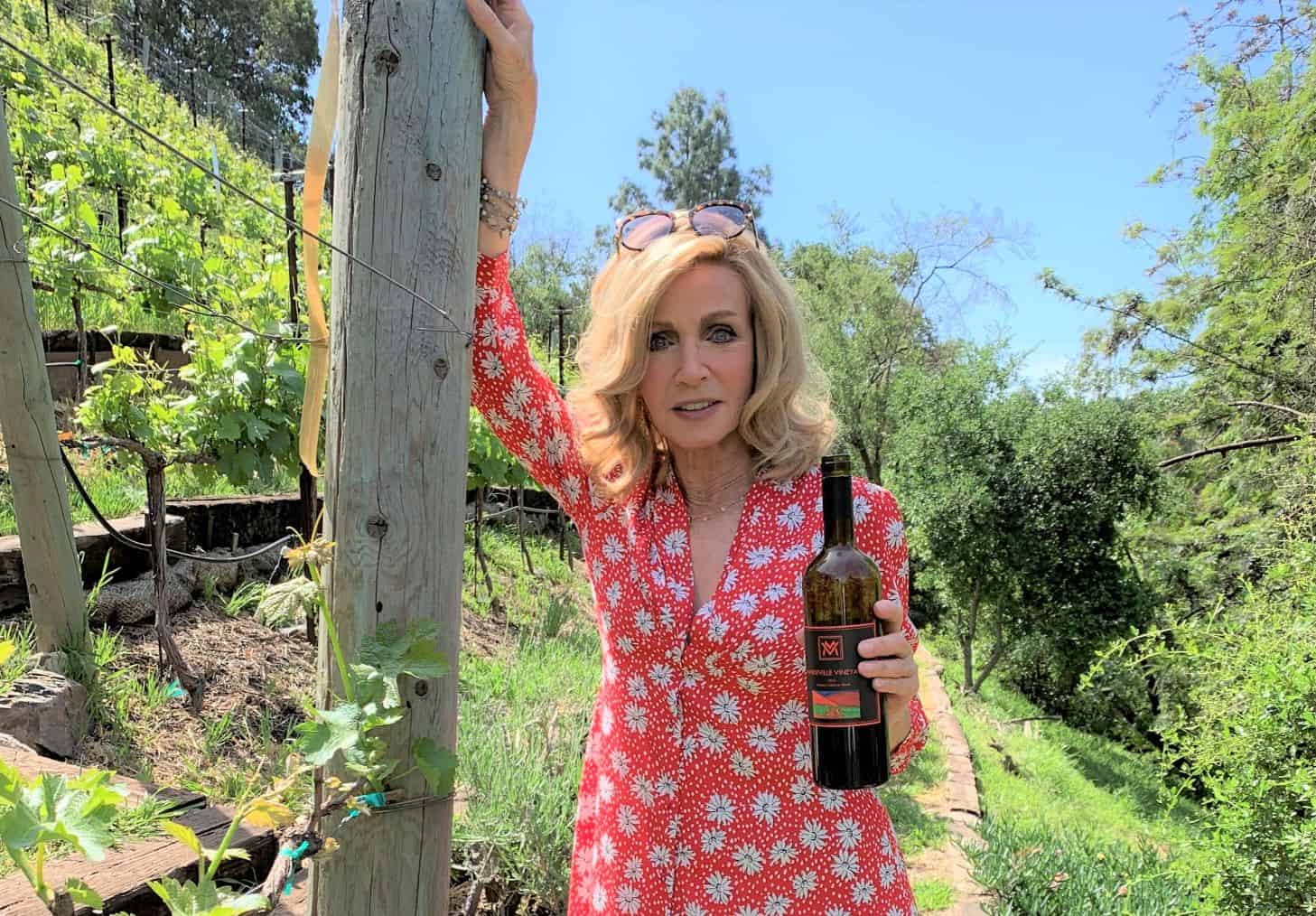 Donna Mills in her backyard, home to Mandeville Vineyards 