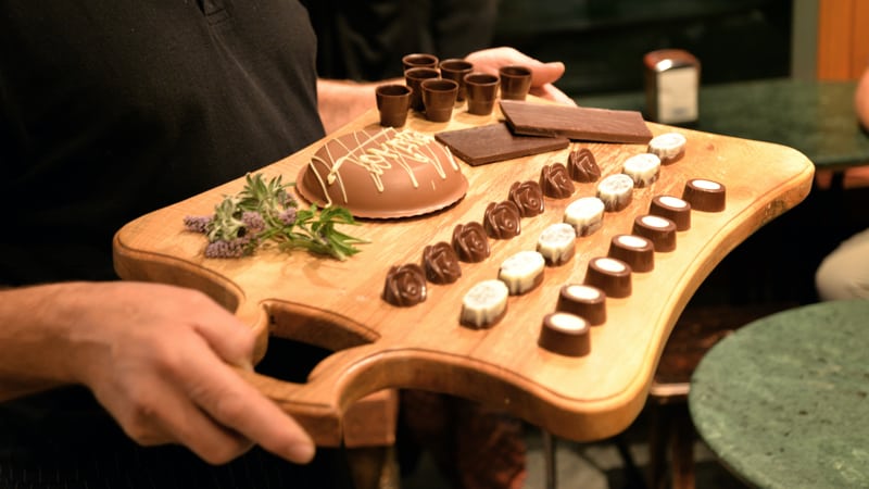 A platter full of different types of chocolate, yummy