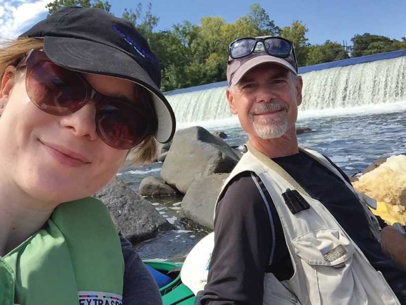 Lee Graves and his daughter Cassie paddling by Boasher Dam