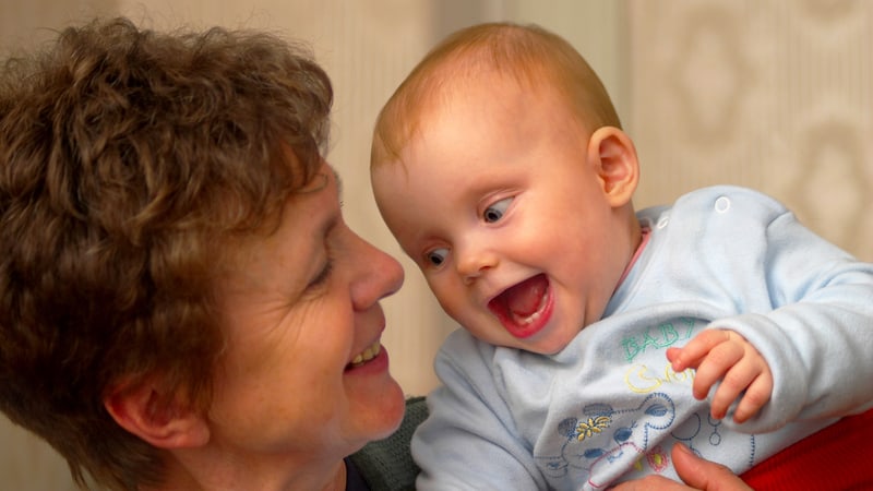 Baby with grandma who does baby talk too much