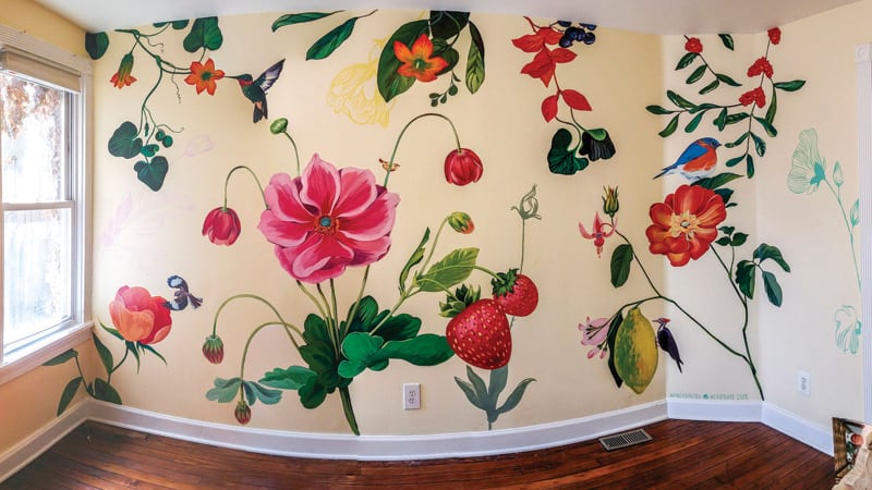 Home mural with flowers and stuff