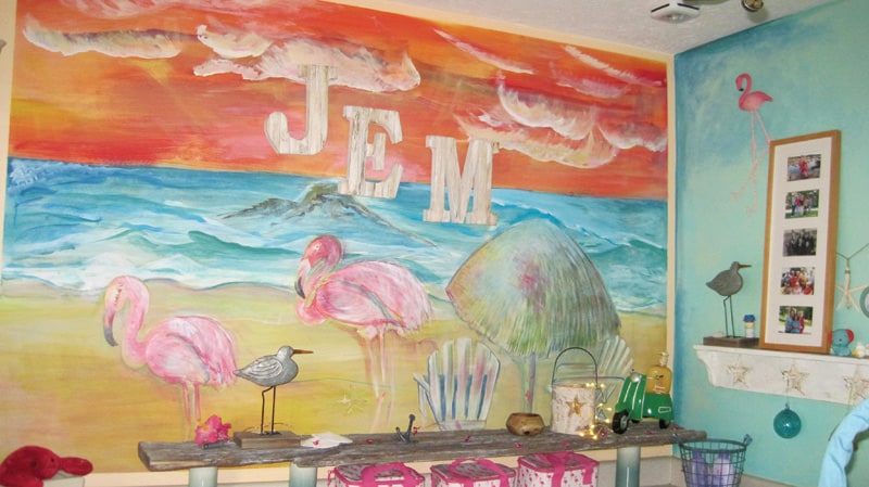 Home mural with a flamingo or two