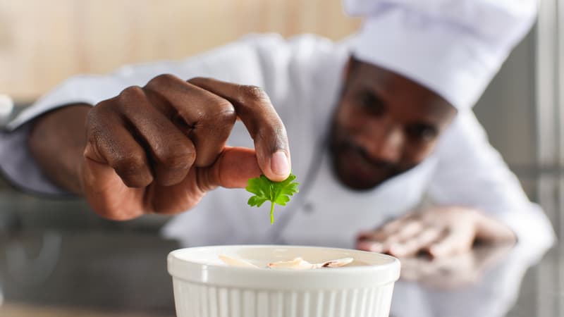 African American chef made a souffle before he swims in the rivers