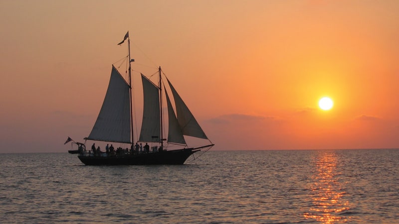 Romantic pirate ship floats off into the sunset in Williamsburg