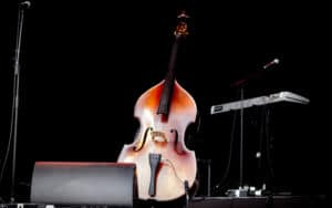 Cello all by itself on the stage Image