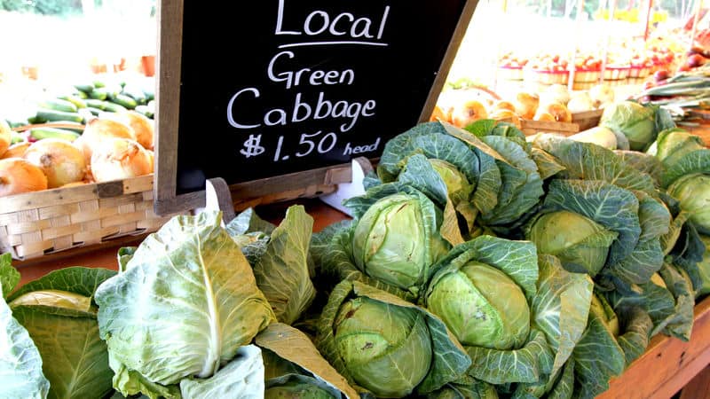 Farmers market week selling cabbage yum Image