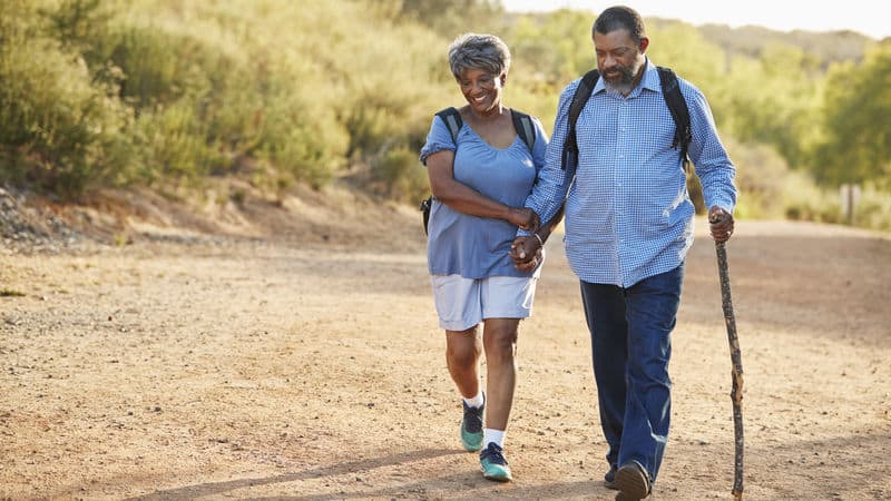 Seniors on an exercise hike to help prevent COVID Image