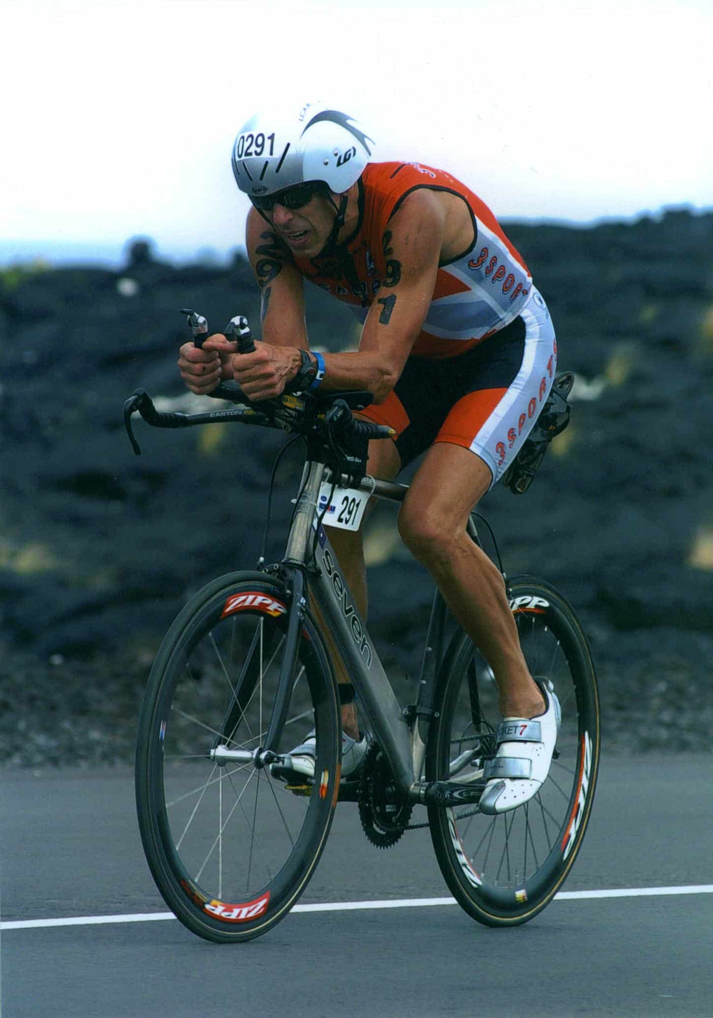 Tom Waldrop, triathlete after age 50, biking at Ironman World Championships, Kona, HI