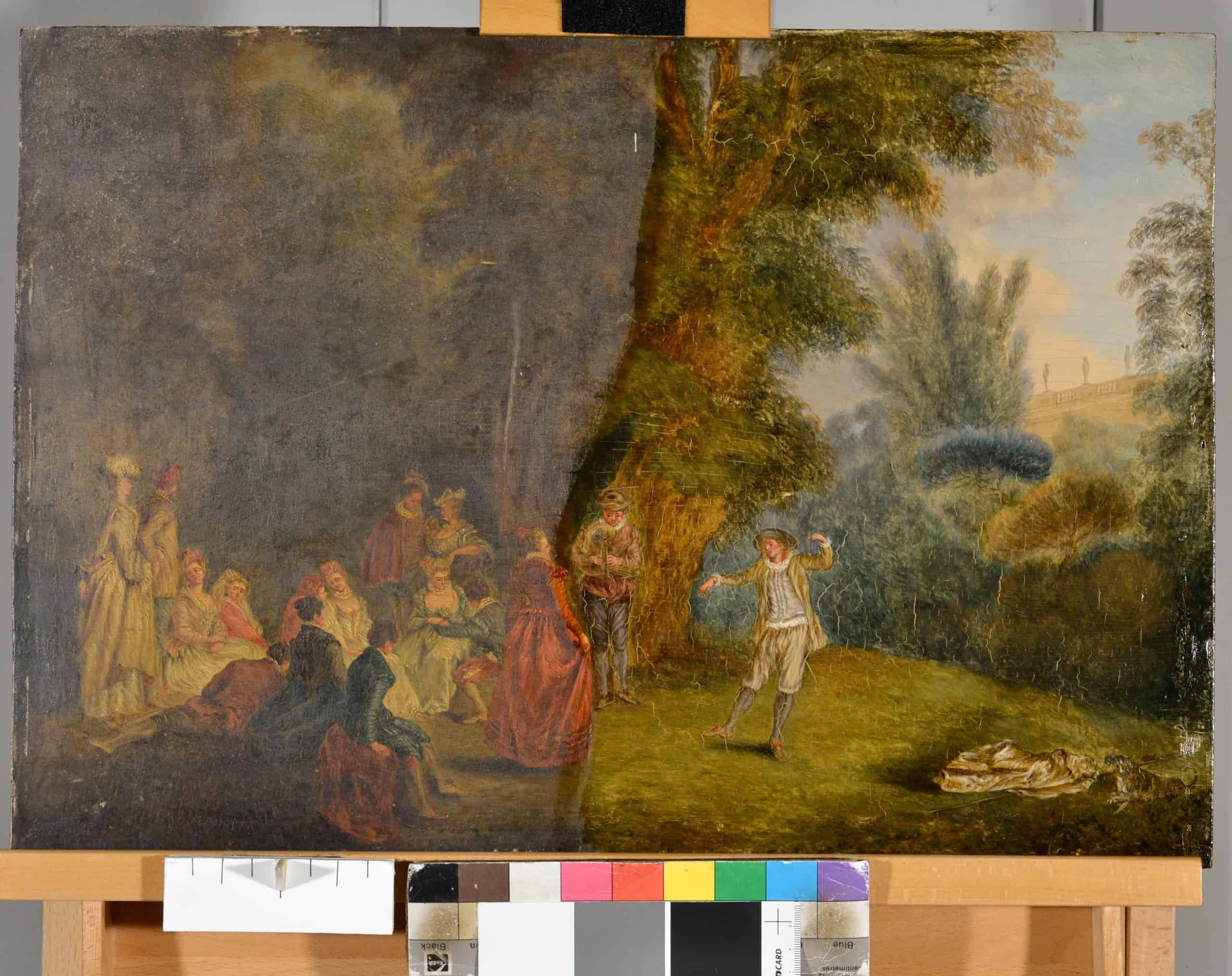 Art conservation expert insights demonstrate half-cleaned painting