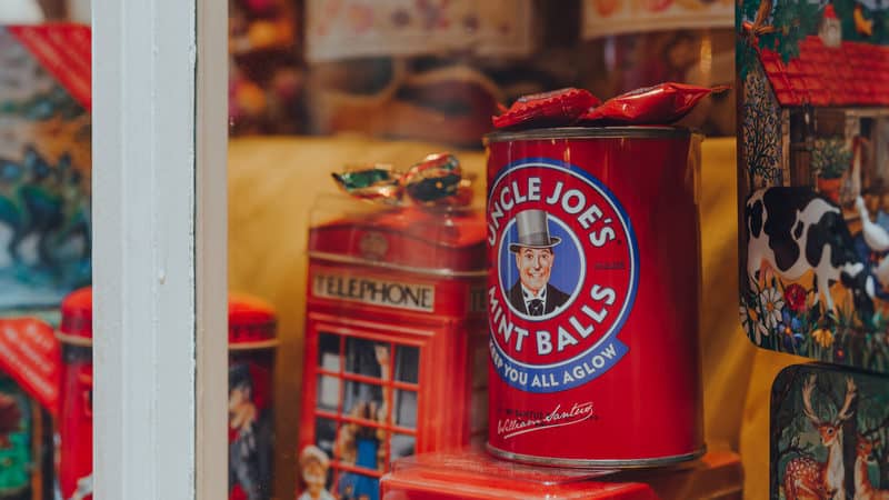 memories of childhood and candy - candy tins in shop window Image