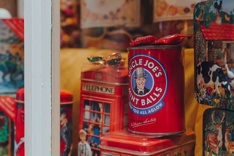 memories of childhood and candy - candy tins in shop window