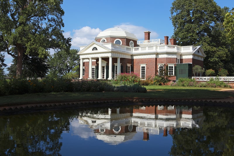 Monticello, the home of Thomas Jefferson, the third president of the United States. Built in a neoclassical style of architecture, it is now a National Historic Landmark located outside of Charlottesville, Va..