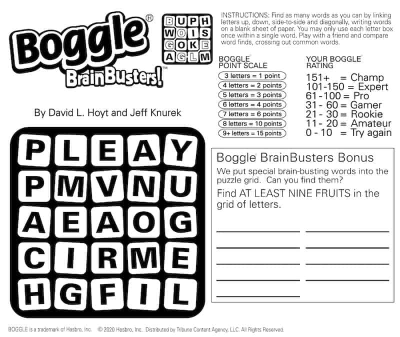 Boomer Brain Game Boggle March 15