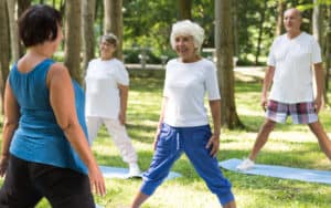 Seniors working out in a park: for career changes for seniors Image