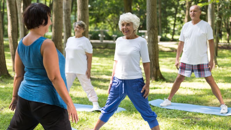 Seniors working out in a park: for career changes for seniors