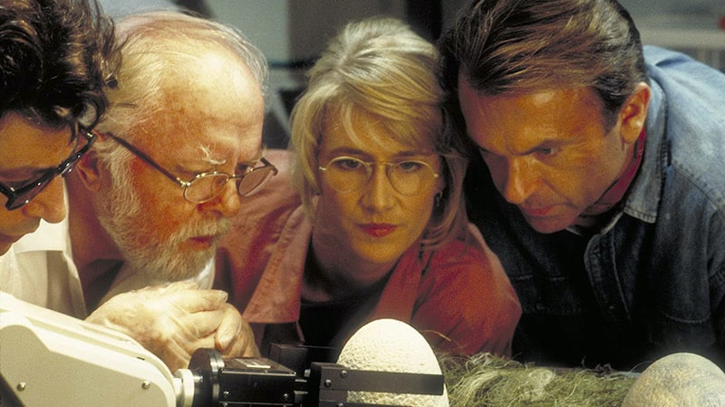 Jeff Goldblum, Richard Attenborough, Laura Dern and Sam Neill in “Jurassic Park.” Sam Neill on 50 years of acting