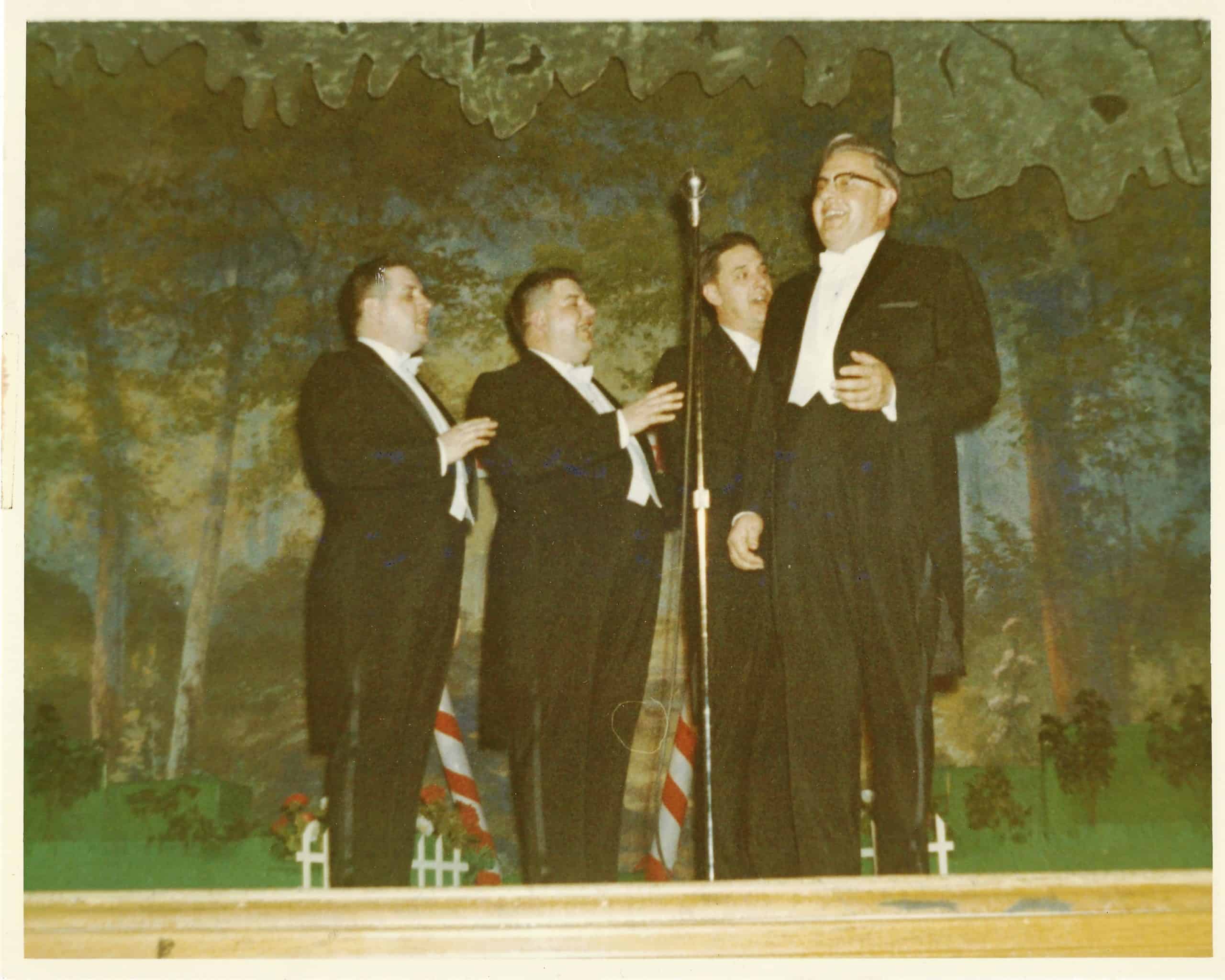 Schmitt Brothers barbershop quartet performing in 1967.