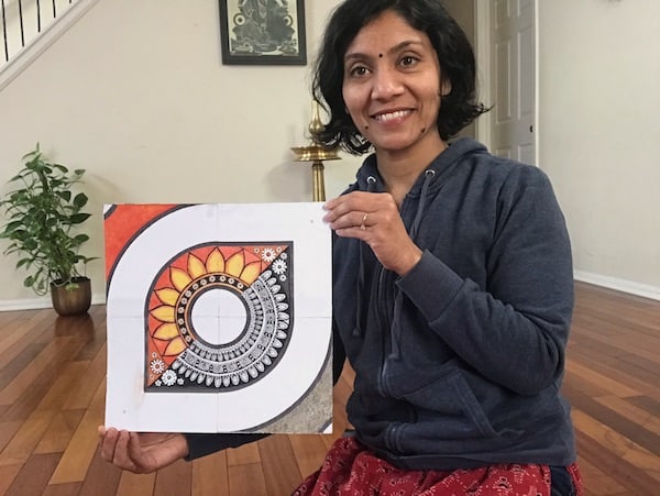 Jeena Suresh with her kolam