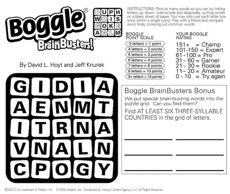 Boggle mental brain game for boomers