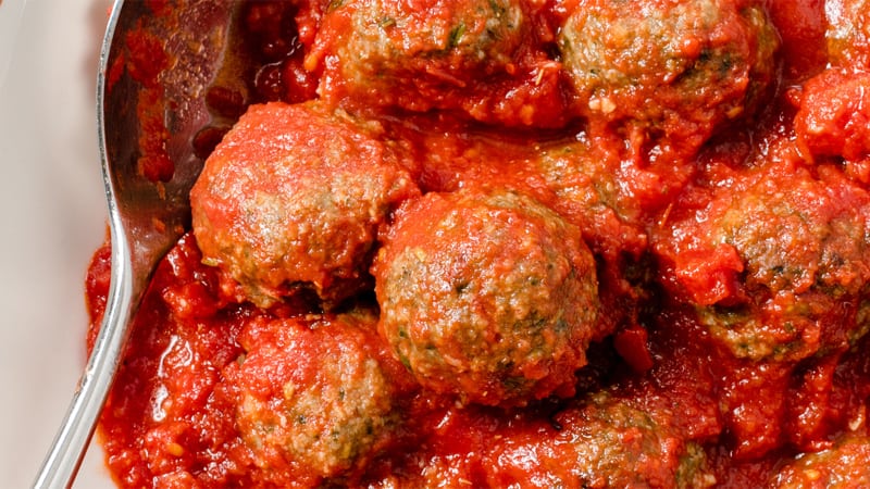 Pesto turkey meatballs in marinara sauce