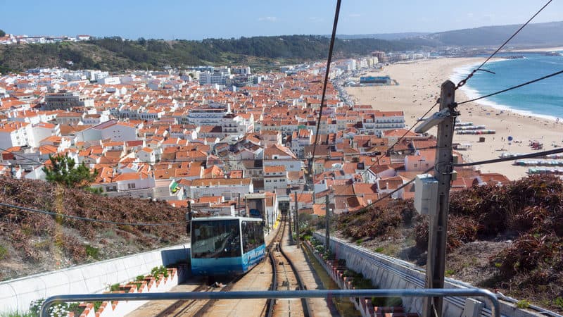 Nazare traditions and historic culture: the funicular and beach view from above Image