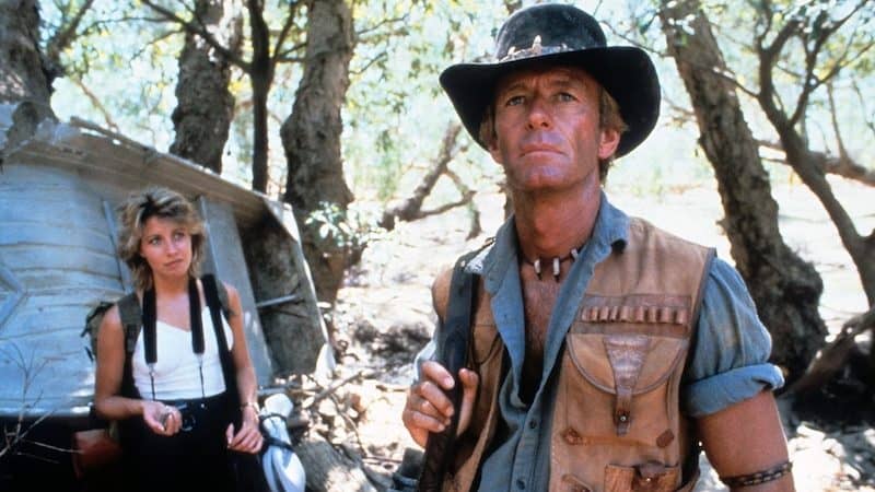 Paul Hogan in the original Crocodile Dundee movie, with co-star Linda Kozlowski Image
