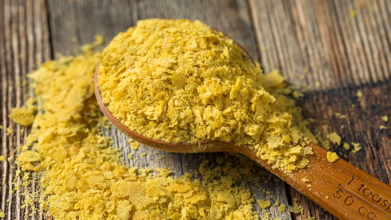 Nutritional yeast on a spoon