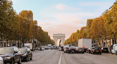 Traffic leading to the Arc de Triomphe, Paris, France