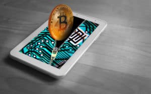 Bitcoin simulation cryptocurrency going into virtual wallet Image