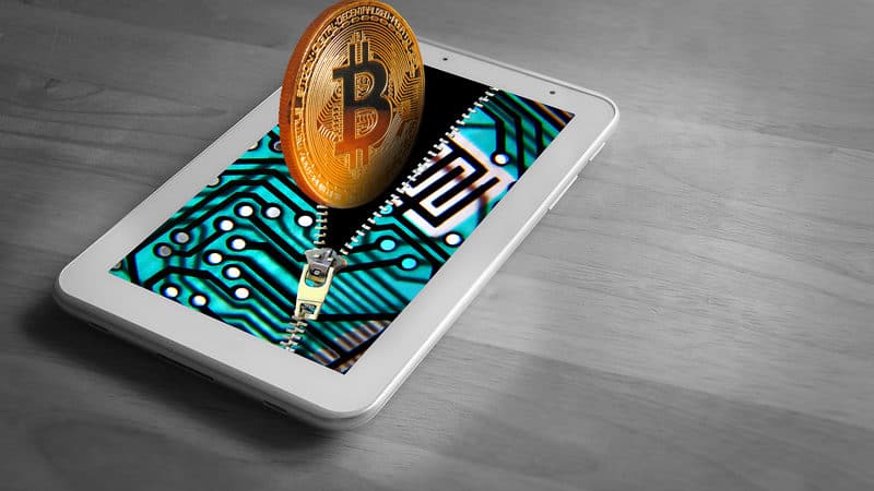 Bitcoin simulation cryptocurrency going into virtual wallet Image