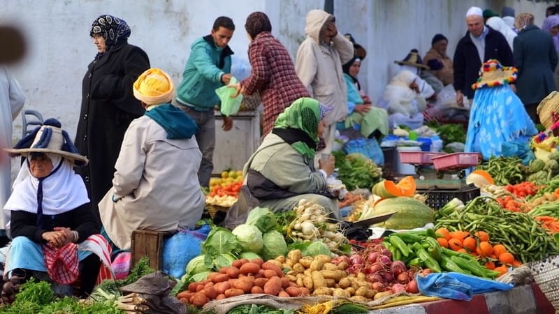 A farmers market in Tangier - among the places to visit, as part of Rick Steve tip for visiting Tangier, Morocco