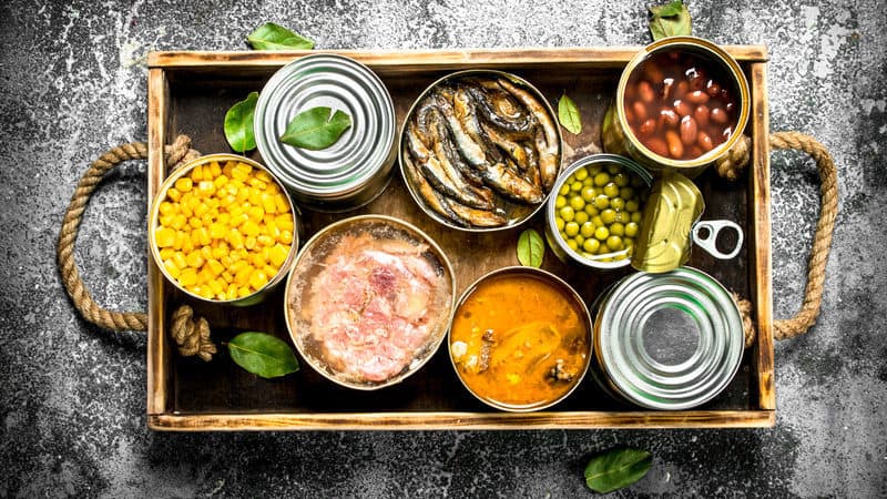 Tray of healthy canned foods Image