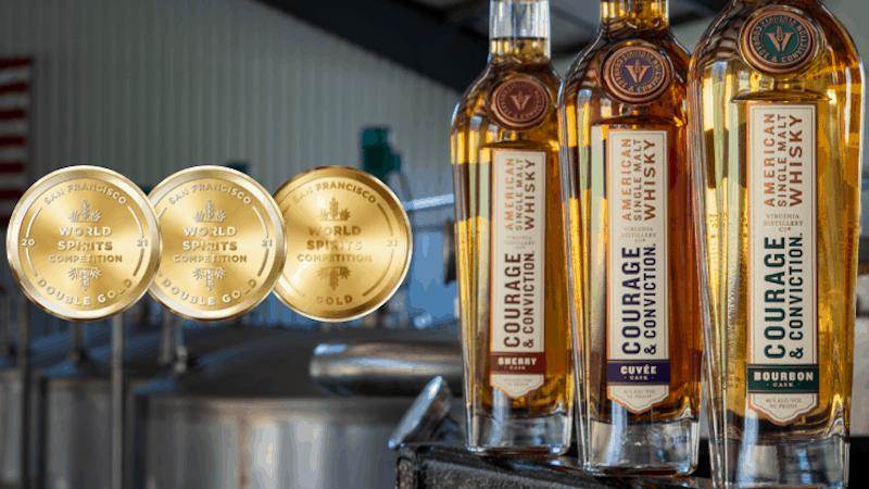 Courage & Conviction cask expressions - three bottles and three awards Image