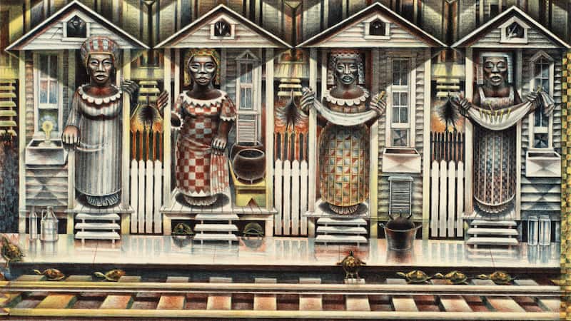 'Four Seasons' lithograph by John Biggers, for The Dirty South exhibition at Richmond’s VMFA