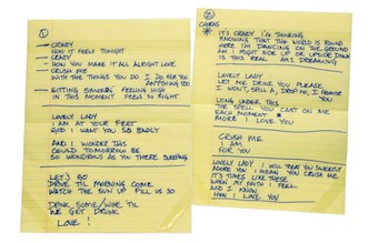 Handwritten lyrics from the Dave Matthews Band. Photo from the GRAMMY Museum