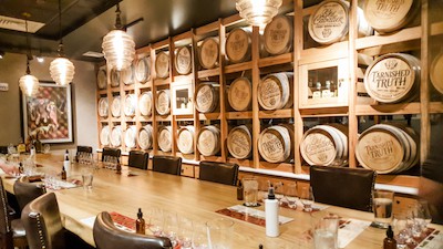 Barrels in the Tarnished Truth Tasting Room, in the Cavalier Hotel in Virginia Beach