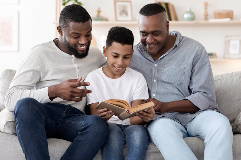 Multigenerational family: Black son, grandson, and granddad, for "Expectations in Moving Aging Parents into Your Home, Part 2," CREDIT Milkos, Dreamstime