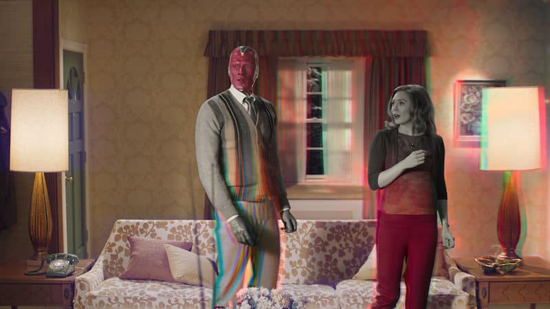 Paul Bettany and Elizabeth Olsen in “WandaVision.” CREDIT: Disney+/TNS. Elizabeth Olsen Talks About ‘WandaVision’ Image