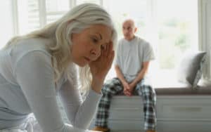 Reluctant middle-aged groom in a fight with fiancee Image