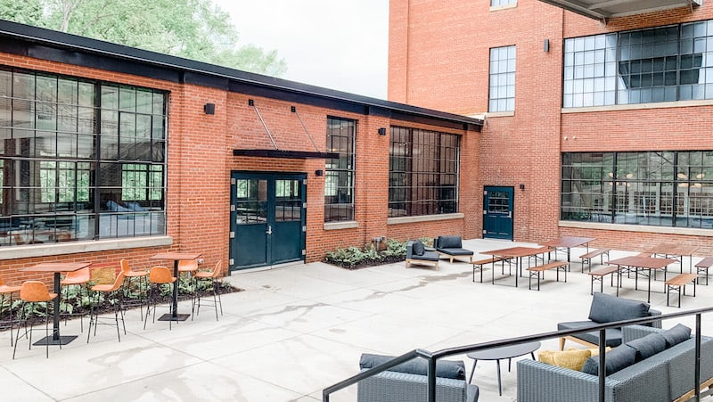 Courtyard outside of Selvedge Brewing at The Wool Factory